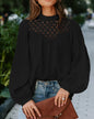Women Clothing Long Sleeve Shirt Lace Hollow Out Cutout Stitching Pullover Top Shirt