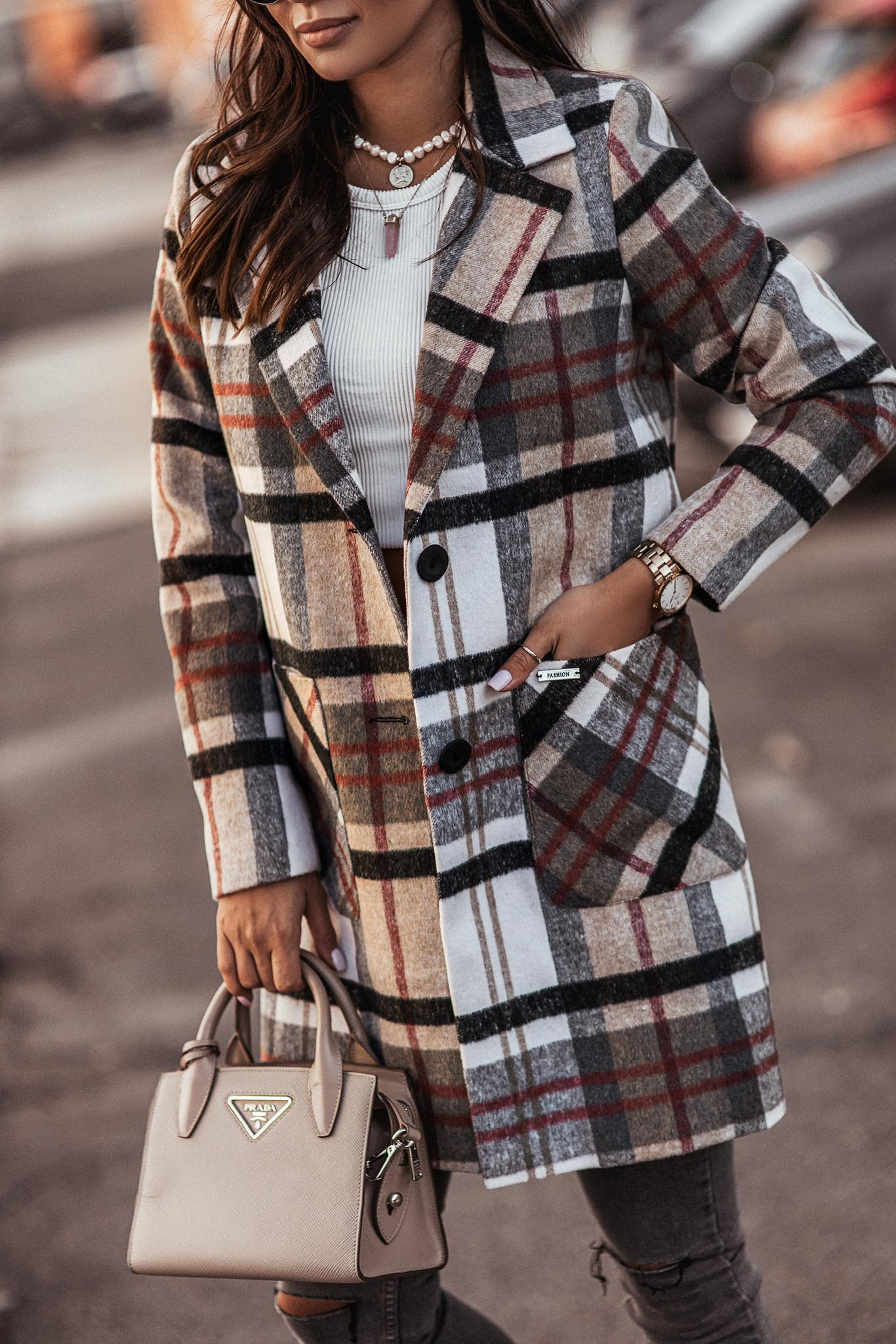 New Plaid Long Woolen Coat