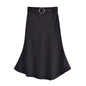 Fall Women Clothing High Waist Slit Solid Color  Skirt