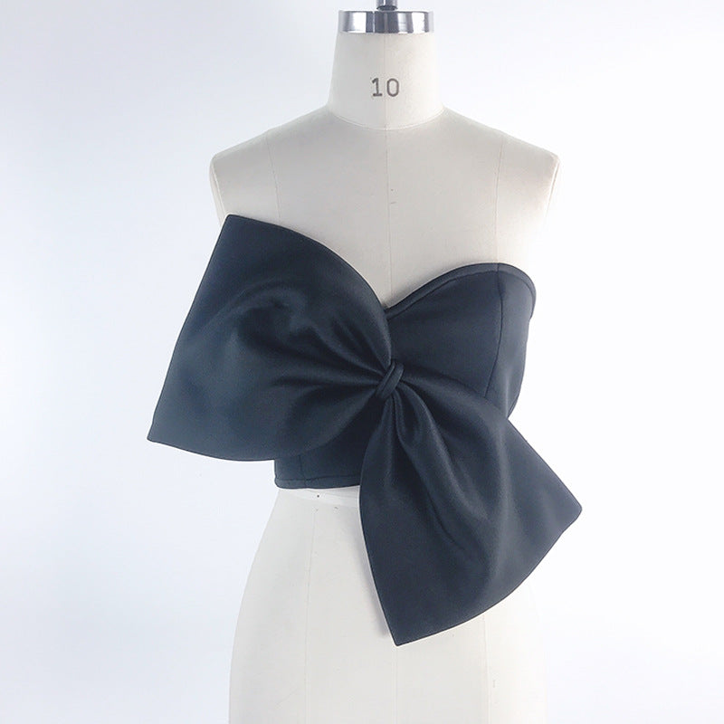 3D Bowknot Sexy Bow Wrapped Chest Strapless Short Top Shirt Women Women Tops