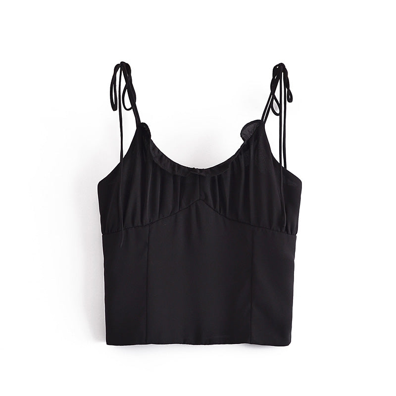 Women Clothing Solid Color Stringy Selvedge Heart Shaped Shoulder Strap Camisole Small