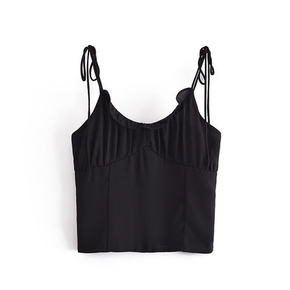 Women Clothing Solid Color Stringy Selvedge Heart Shaped Shoulder Strap Camisole Small