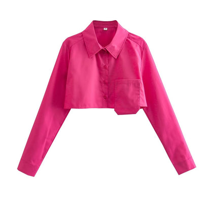 Women  Clothing Short Frayed Hem Loose Shirt Polo Collar Casual Button Cardigan Top