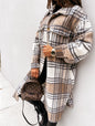 Women  New Fall Winter Long Sleeve Long Plaid Printed Shirt Woolen Jacket