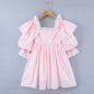 Spring Women Pink Lantern Sleeve Waist Dress