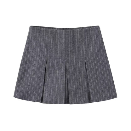 Women Clothing Striped Wide Pleated Younger Short Culotte