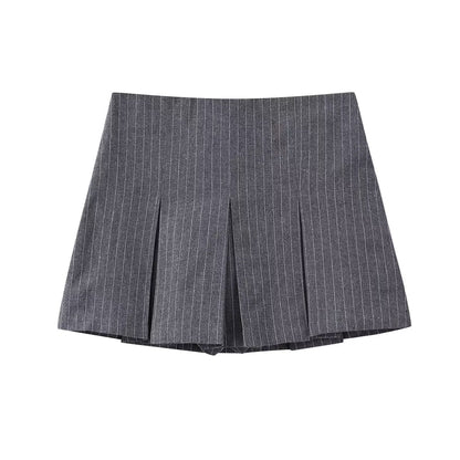 Women Clothing Striped Wide Pleated Younger Short Culotte