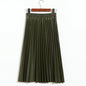 Autumn Winter Korean Fashionable Faux Leather Pleated Leather  Skirt High Waist Mid Length Pleated Umbrella Skirt