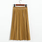 Autumn Winter Korean Fashionable Faux Leather Pleated Leather  Skirt High Waist Mid Length Pleated Umbrella Skirt