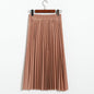 Autumn Winter Korean Fashionable Faux Leather Pleated Leather  Skirt High Waist Mid Length Pleated Umbrella Skirt