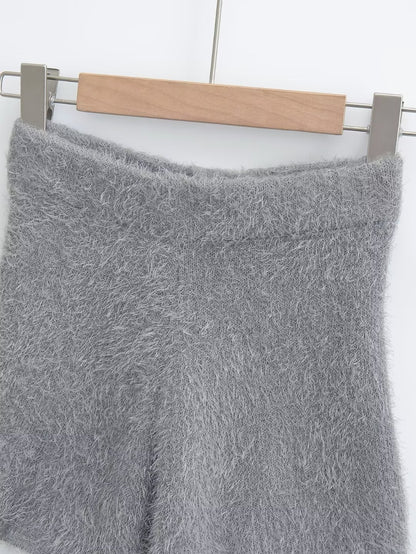 Blogger Furry Mohair Knitted Shorts Sexy Tight Slimming Knitted Shorts