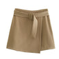 Autumn Khaki with Belt High Waist Skirt Slim Slimming A  line Skirt