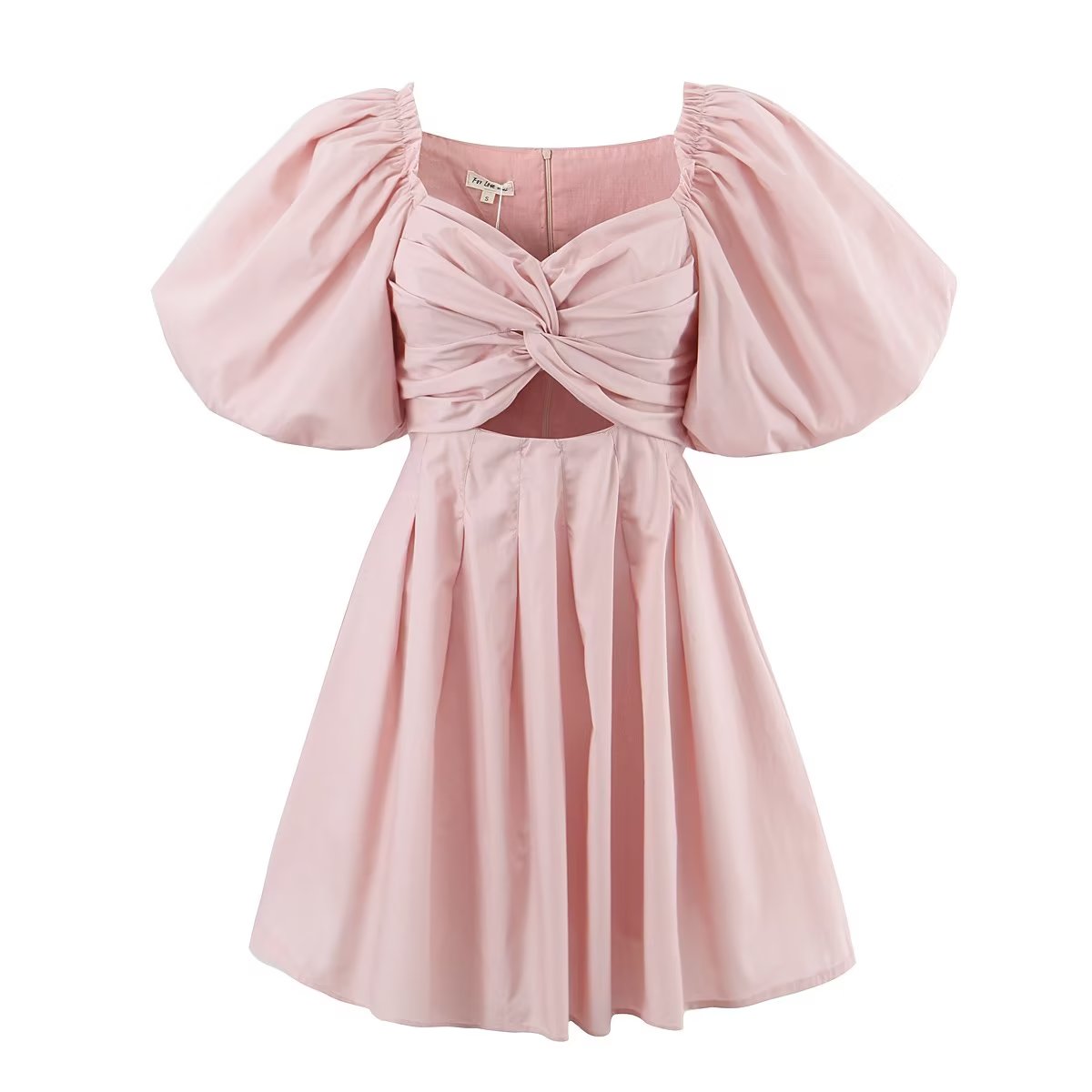 Winter French Romantic Pink Sexy Chest Criss Cross Cropped Waist Princess Dress for Women