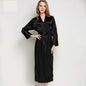 Women Pajamas Emulation Silk Nightgown Lace-up Sexy Long Robe Bathrobe Solid Color Homewear