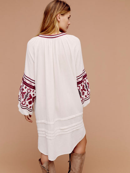 Women Spring and Autumn Bohemian Holiday Ethnic Embroidered Loose Cardigan Dress