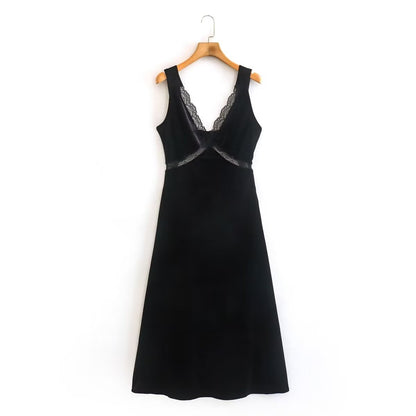 Lace Stitching Velvet Temperament Little Black dress