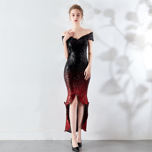 Wrapped Chest See through L Gradient Sequin Sheath Sexy Dress Wedding Cocktail Party Gift