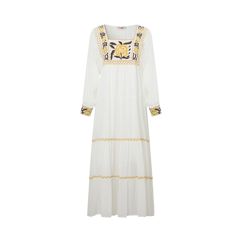 Women Spring and Summer Bohemian Heavy Industry Embroidered Flowers Turkish Robe Dress