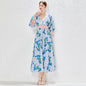 V Neck Daily Elegant Spring Summer Fall Bubble Sleeve Printed Regular Printed Floral Waist A Line Maxi Dress