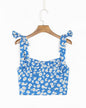 Wear Sexy Vacation Cropped Small Top Summer Little Daisy Printed Stretch Slim Fit Tied Sling