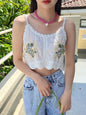 Women Summer Vacation Solid Embroidery Crochet Slim Camis