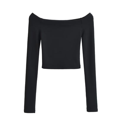 Winter Sexy off Shoulder Cashmere Fleece Lined Thermal Slim Fit Long Sleeve T shirt