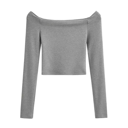 Winter Sexy off Shoulder Cashmere Fleece Lined Thermal Slim Fit Long Sleeve T shirt