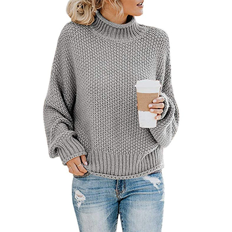 Autumn Winter Knitwear Women Clothing Thick Thread Turtleneck Pullover Women