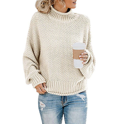 Autumn Winter Knitwear Women Clothing Thick Thread Turtleneck Pullover Women