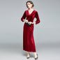 New Style Banquet Temperament Celebrity High Waist Split Velvet Dress Long