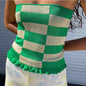 Women Clothing Sexy Plaid Ruffled Sweaters Tube Top Vest Top Two Way Wear