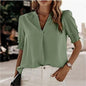 Women Clothing Summer V Neck Casual Short Sleeve Solid Color Chiffon Blouse Top Women