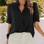 Women Clothing Summer V Neck Casual Short Sleeve Solid Color Chiffon Blouse Top Women