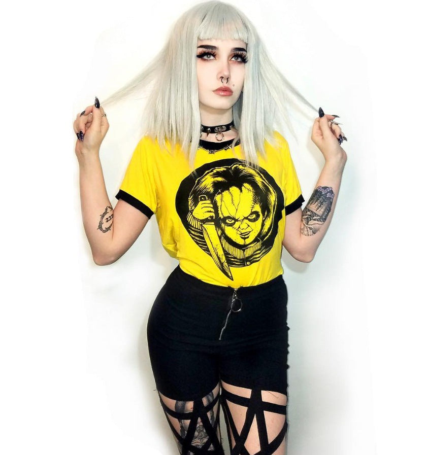 Serial Killer Digital Printing Summer round Neck Short Sleeves Small T shirt Trendy Short Top Women