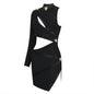 Spring Summer Sexy Hollow Out Cutout Single Long Sleeve Scarf Collar Dress Women Clothing Bandage One Piece Dress