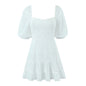 French Pure White Dress Women Spring Summer Square Collar Puff Sleeve Waist Slimming Princess Dress