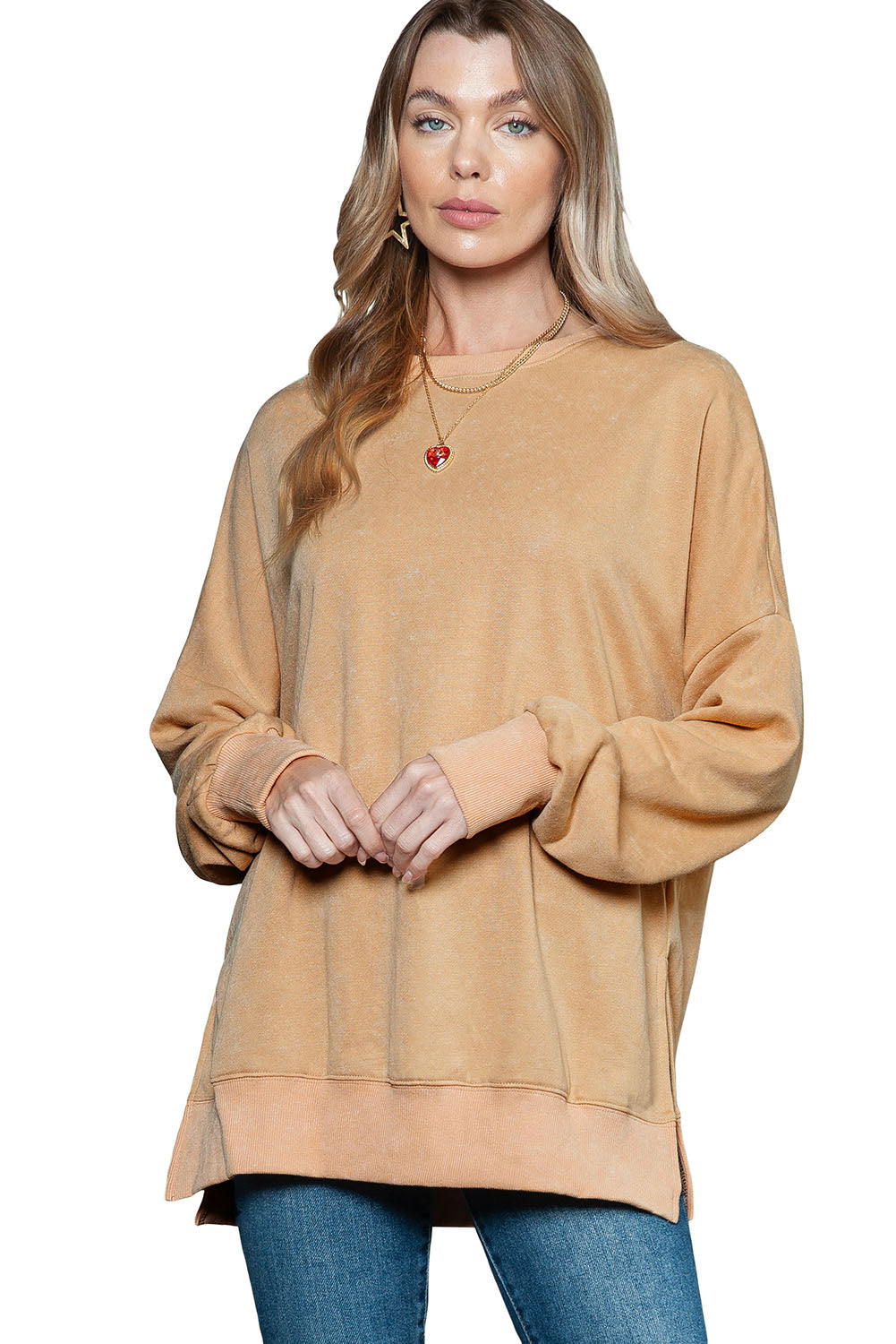 Green Plain Drop Shoulder Ribbed Trim Oversized Sweatshirt