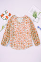 Multicolor Floral Print V Neck Long Puff Sleeve Top