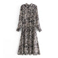 Autumn Winter Printed Dress Collared Single Breasted Series Maxi Dress