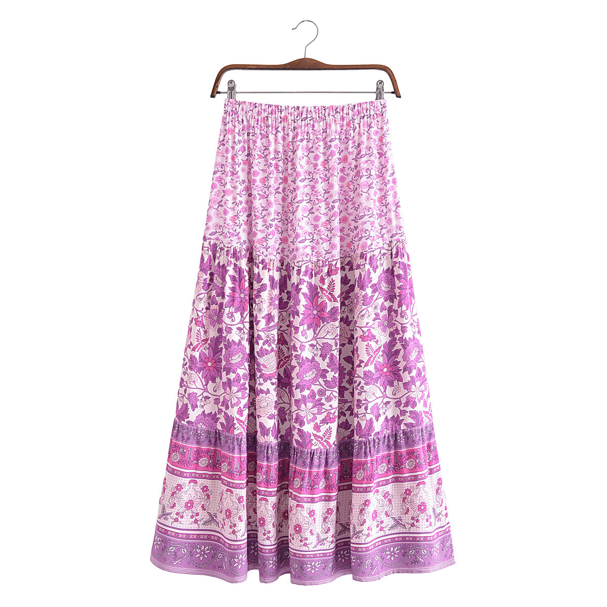 Autumn Casual Women Printed Elastic Waist Loose Maxi Dress Skirt