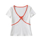 Sweet Cropped T shirt Women Slim Thread Knitted Thin round Neck Bowknot Short Sleeve Top