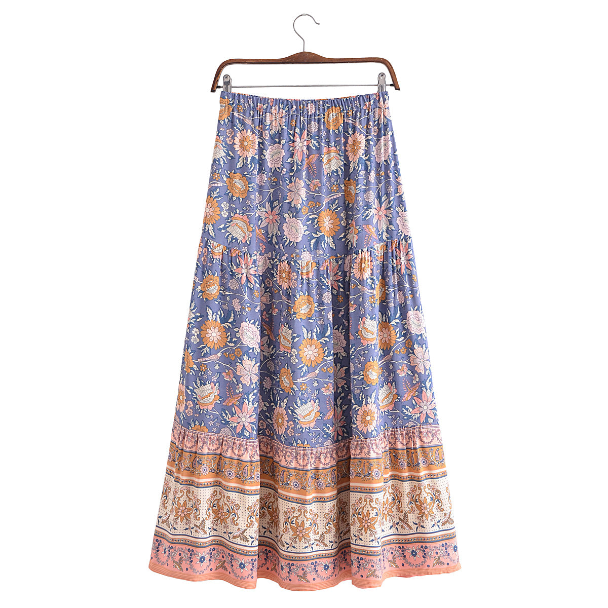 Early Winter Women Positioning Floral Elastic Waist Mid Length Skirt