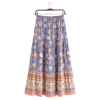 Early Winter Women Positioning Floral Elastic Waist Mid Length Skirt