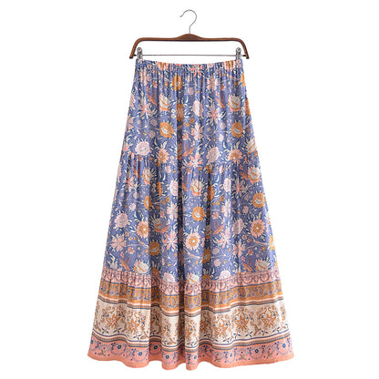 Early Winter Women Positioning Floral Elastic Waist Mid Length Skirt