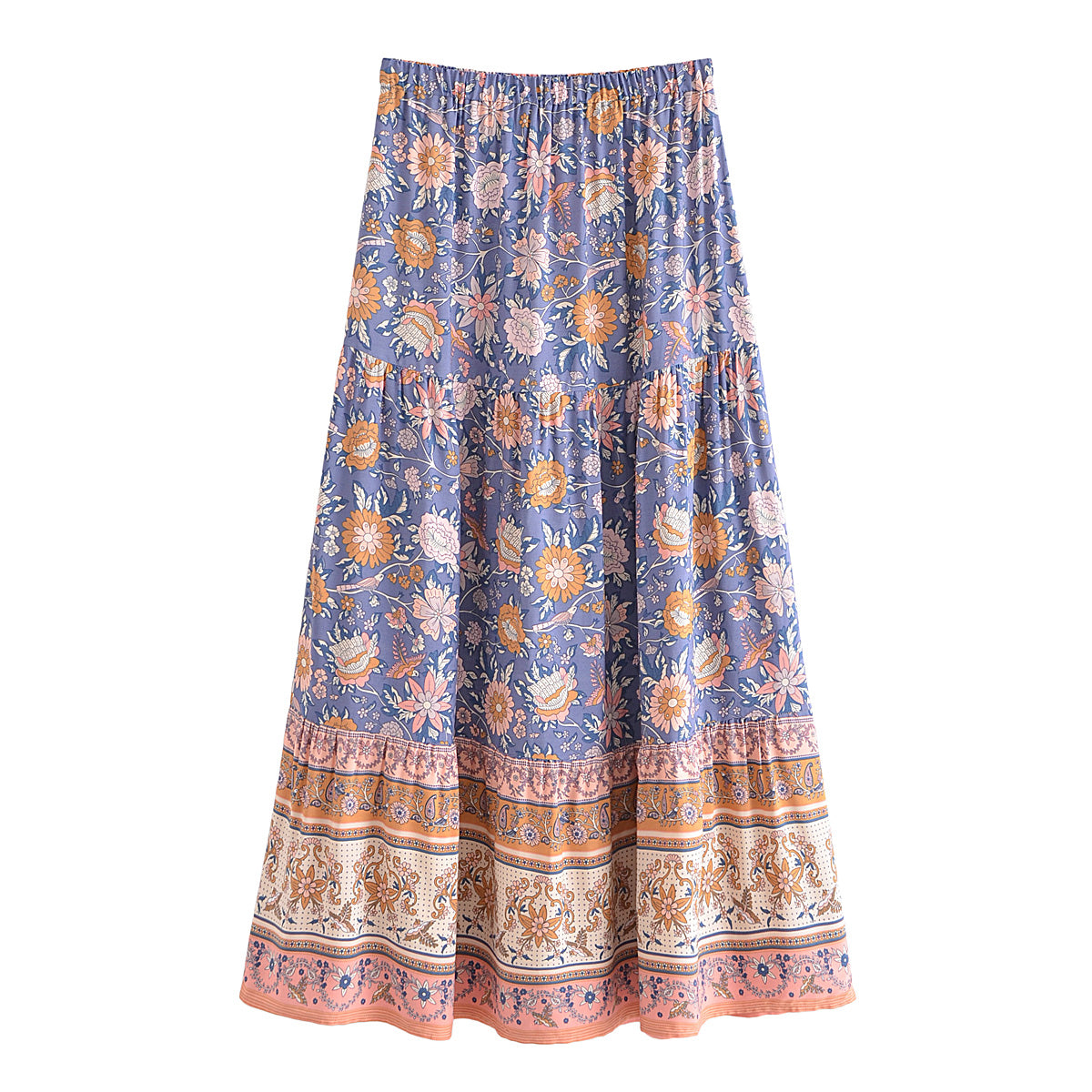 Early Winter Women Positioning Floral Elastic Waist Mid Length Skirt