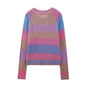 Retro Soft Glutinous Pullover Sweater Autumn Winter Rainbow Gradient Color Loose Long Sleeve round Neck Knitted Top Thick