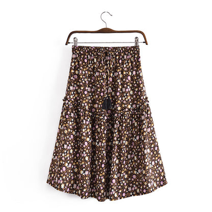 Skirt Summer High Waist One Piece Dotted Printed Fringed Skirt