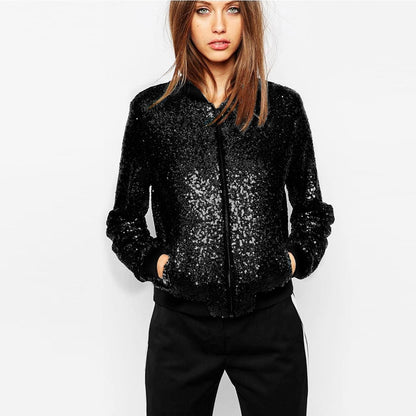 Sports Full Sequined Varsity Jacket Casual Jacket Short Coat