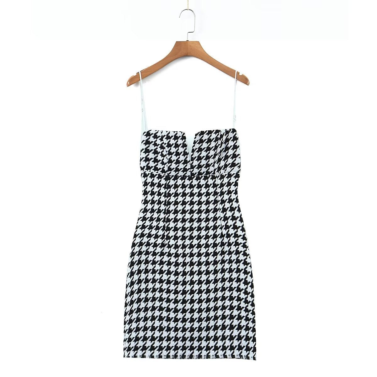 Fall Women Clothing Houndstooth Knitted All Matching V neck Strap Dress