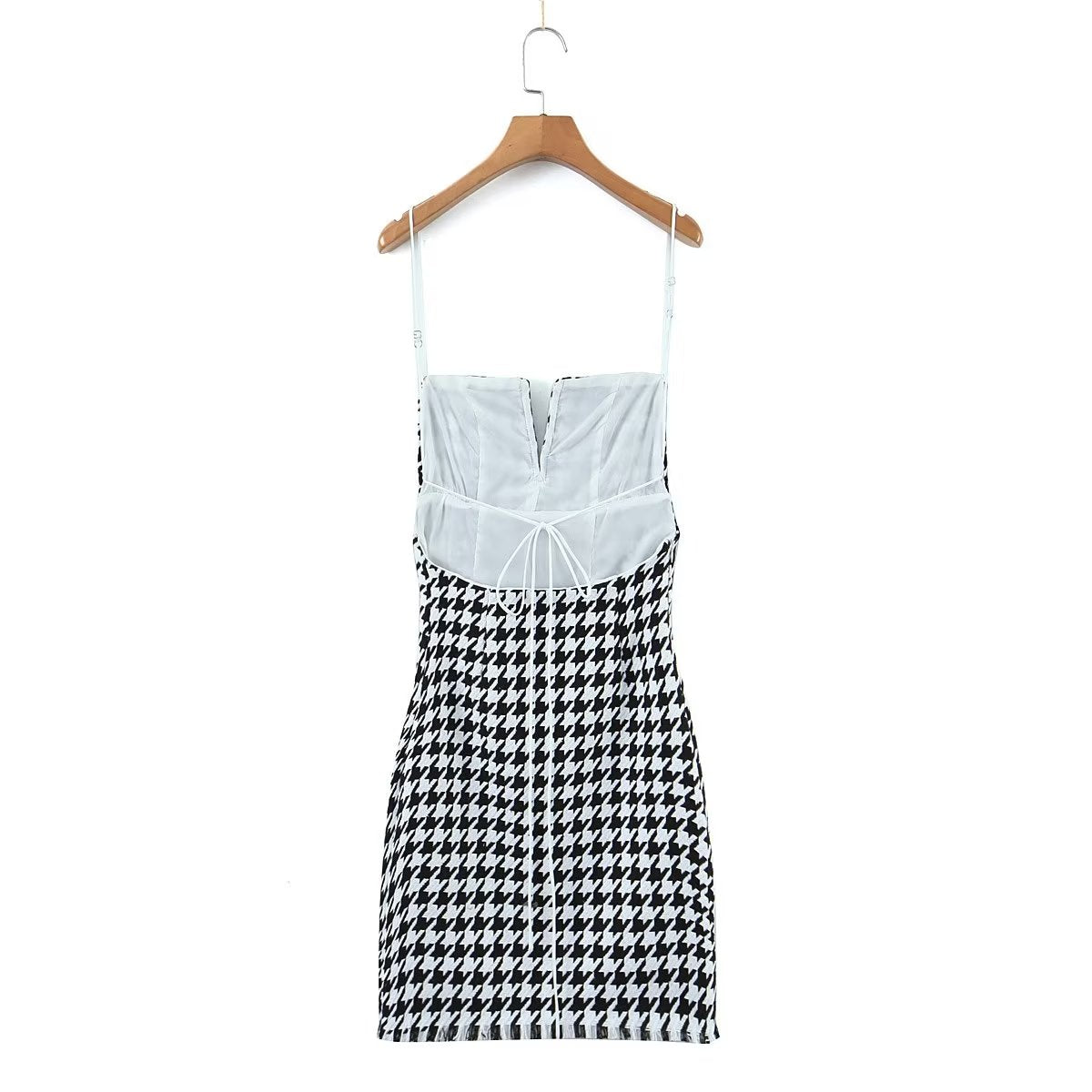 Fall Women Clothing Houndstooth Knitted All Matching V neck Strap Dress